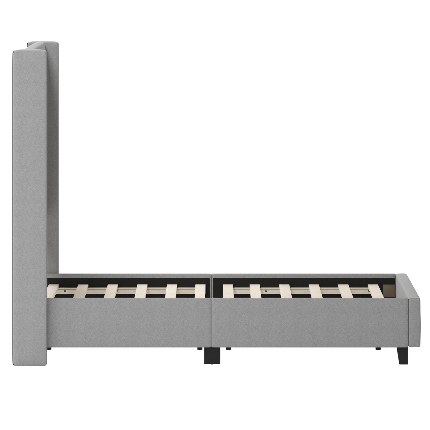 Quinn Full Upholstered Platform Bed with Channel Stitched Wingback Headboard, Mattress Foundation with Slatted Supports, No Box Spring Needed, Gray