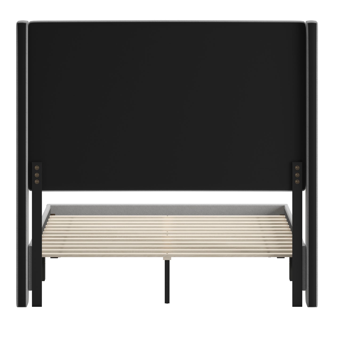 Quinn Full Upholstered Platform Bed with Channel Stitched Wingback Headboard, Mattress Foundation with Slatted Supports, No Box Spring Needed, Gray
