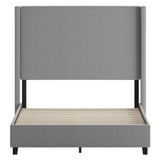Quinn Full Upholstered Platform Bed with Channel Stitched Wingback Headboard, Mattress Foundation with Slatted Supports, No Box Spring Needed, Gray