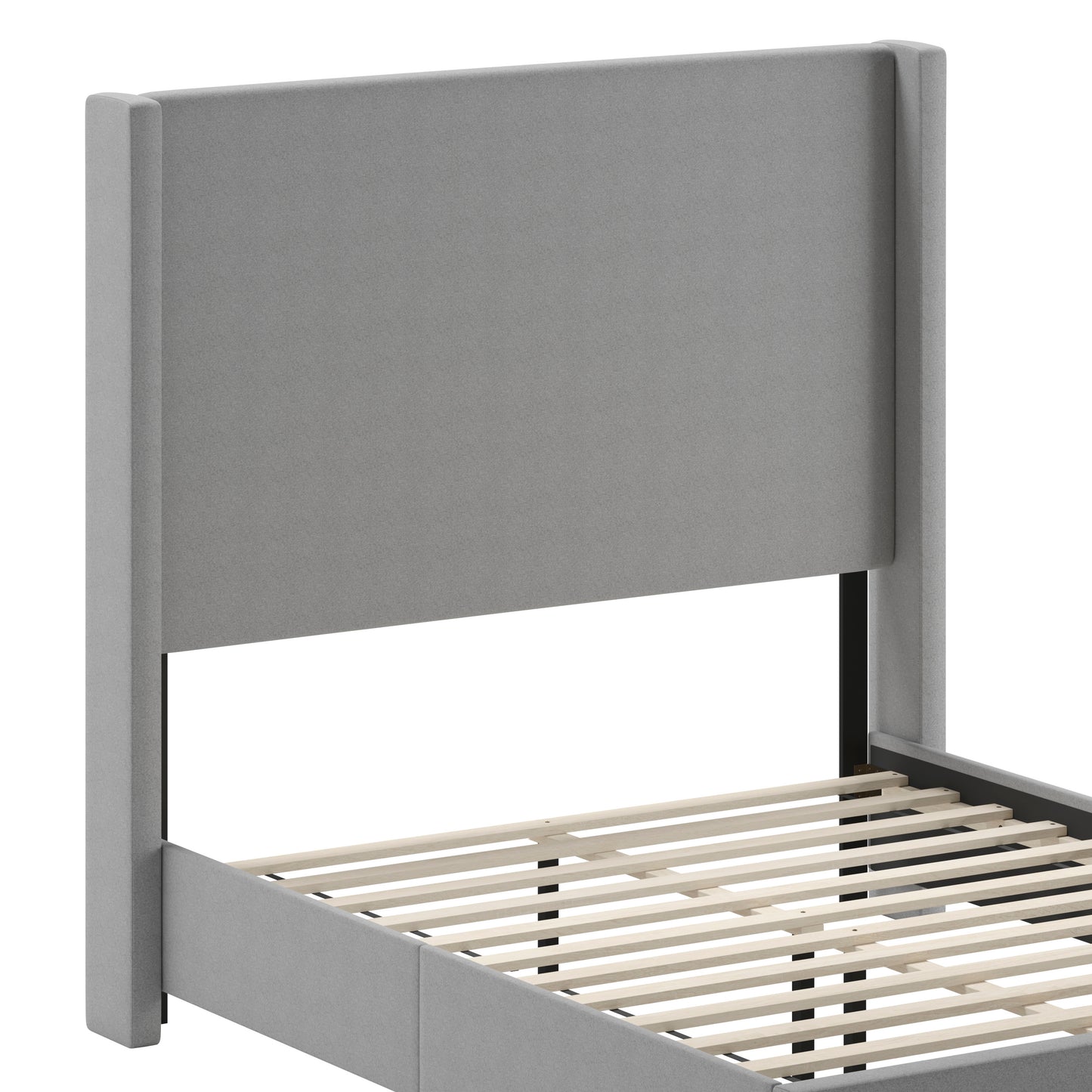 Quinn Full Upholstered Platform Bed with Channel Stitched Wingback Headboard, Mattress Foundation with Slatted Supports, No Box Spring Needed, Gray