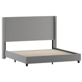 Quinn King Upholstered Platform Bed with Channel Stitched Wingback Headboard, Mattress Foundation with Slatted Supports, No Box Spring Needed, Gray