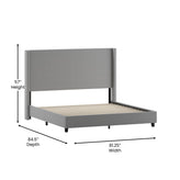 Quinn King Upholstered Platform Bed with Channel Stitched Wingback Headboard, Mattress Foundation with Slatted Supports, No Box Spring Needed, Gray