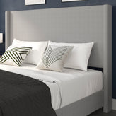 Quinn King Upholstered Platform Bed with Channel Stitched Wingback Headboard, Mattress Foundation with Slatted Supports, No Box Spring Needed, Gray