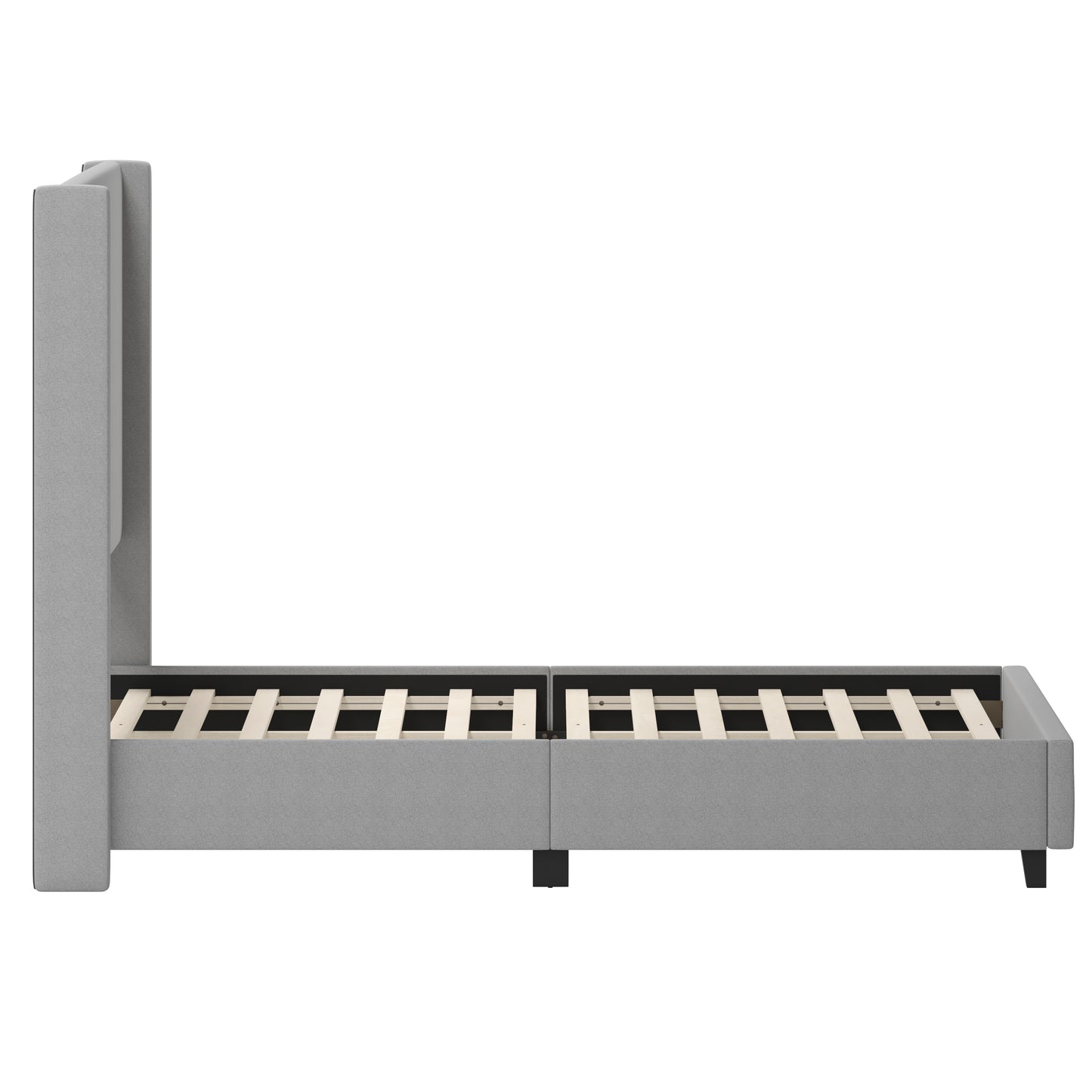 Quinn King Upholstered Platform Bed with Channel Stitched Wingback Headboard, Mattress Foundation with Slatted Supports, No Box Spring Needed, Gray