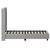 Quinn King Upholstered Platform Bed with Channel Stitched Wingback Headboard, Mattress Foundation with Slatted Supports, No Box Spring Needed, Gray