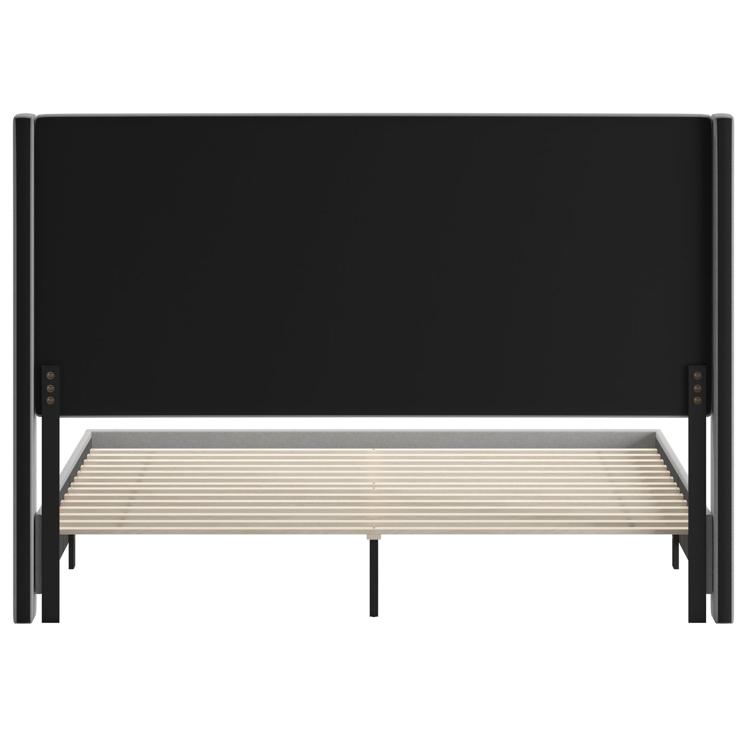 Quinn King Upholstered Platform Bed with Channel Stitched Wingback Headboard, Mattress Foundation with Slatted Supports, No Box Spring Needed, Gray
