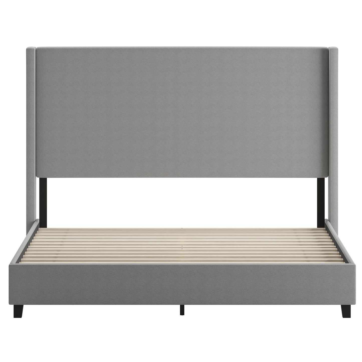 Quinn King Upholstered Platform Bed with Channel Stitched Wingback Headboard, Mattress Foundation with Slatted Supports, No Box Spring Needed, Gray