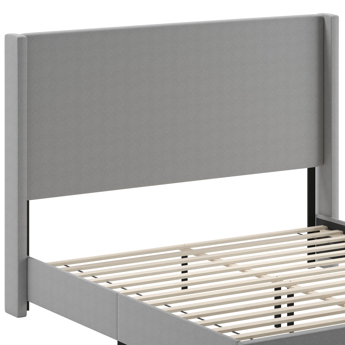 Quinn King Upholstered Platform Bed with Channel Stitched Wingback Headboard, Mattress Foundation with Slatted Supports, No Box Spring Needed, Gray