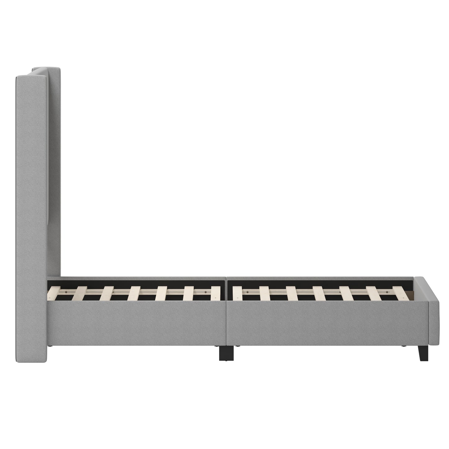 Quinn Queen Upholstered Platform Bed with Channel Stitched Wingback Headboard, Mattress Foundation with Slatted Supports, No Box Spring Needed, Gray