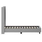Quinn Queen Upholstered Platform Bed with Channel Stitched Wingback Headboard, Mattress Foundation with Slatted Supports, No Box Spring Needed, Gray