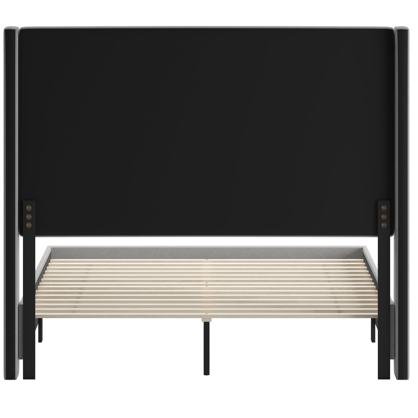 Quinn Queen Upholstered Platform Bed with Channel Stitched Wingback Headboard, Mattress Foundation with Slatted Supports, No Box Spring Needed, Gray
