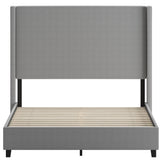 Quinn Queen Upholstered Platform Bed with Channel Stitched Wingback Headboard, Mattress Foundation with Slatted Supports, No Box Spring Needed, Gray