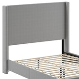 Quinn Queen Upholstered Platform Bed with Channel Stitched Wingback Headboard, Mattress Foundation with Slatted Supports, No Box Spring Needed, Gray