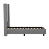 Quinn Twin Upholstered Platform Bed with Channel Stitched Wingback Headboard, Mattress Foundation with Slatted Supports, No Box Spring Needed, Gray