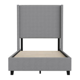 Quinn Twin Upholstered Platform Bed with Channel Stitched Wingback Headboard, Mattress Foundation with Slatted Supports, No Box Spring Needed, Gray