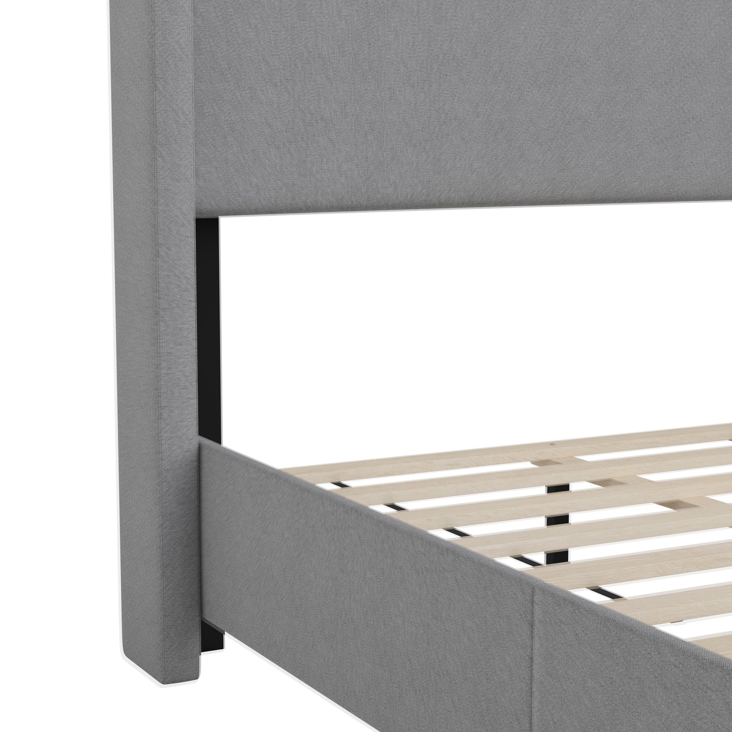 Quinn Twin Upholstered Platform Bed with Channel Stitched Wingback Headboard, Mattress Foundation with Slatted Supports, No Box Spring Needed, Gray
