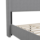 Quinn Twin Upholstered Platform Bed with Channel Stitched Wingback Headboard, Mattress Foundation with Slatted Supports, No Box Spring Needed, Gray