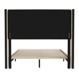 Hollis Full Upholstered Platform Bed with Wingback Headboard, Mattress Foundation with Slatted Supports, No Box Spring Needed, Beige Faux Linen
