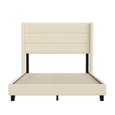 Hollis Full Upholstered Platform Bed with Wingback Headboard, Mattress Foundation with Slatted Supports, No Box Spring Needed, Beige Faux Linen