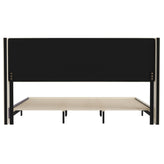 Hollis King Upholstered Platform Bed with Wingback Headboard, Mattress Foundation with Slatted Supports, No Box Spring Needed, Beige Faux Linen