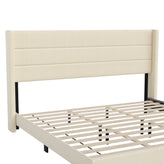 Hollis King Upholstered Platform Bed with Wingback Headboard, Mattress Foundation with Slatted Supports, No Box Spring Needed, Beige Faux Linen