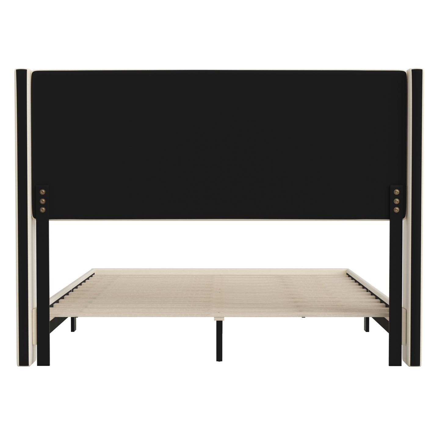 Hollis Queen Upholstered Platform Bed with Wingback Headboard, Mattress Foundation with Slatted Supports, No Box Spring Needed, Beige Faux Linen