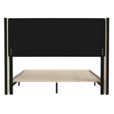 Hollis Queen Upholstered Platform Bed with Wingback Headboard, Mattress Foundation with Slatted Supports, No Box Spring Needed, Beige Faux Linen