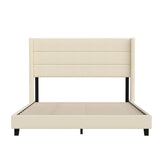 Hollis Queen Upholstered Platform Bed with Wingback Headboard, Mattress Foundation with Slatted Supports, No Box Spring Needed, Beige Faux Linen