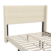 Hollis Queen Upholstered Platform Bed with Wingback Headboard, Mattress Foundation with Slatted Supports, No Box Spring Needed, Beige Faux Linen