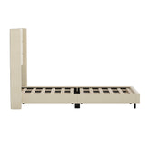 Hollis Twin Upholstered Platform Bed with Wingback Headboard, Mattress Foundation with Slatted Supports, No Box Spring Needed, Beige Faux Linen