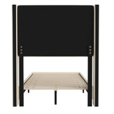 Hollis Twin Upholstered Platform Bed with Wingback Headboard, Mattress Foundation with Slatted Supports, No Box Spring Needed, Beige Faux Linen