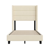 Hollis Twin Upholstered Platform Bed with Wingback Headboard, Mattress Foundation with Slatted Supports, No Box Spring Needed, Beige Faux Linen