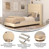 Hollis Twin Upholstered Platform Bed with Wingback Headboard, Mattress Foundation with Slatted Supports, No Box Spring Needed, Beige Faux Linen