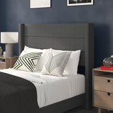 Hollis Full Upholstered Platform Bed with Wingback Headboard, Mattress Foundation with Slatted Supports, No Box Spring Needed, Charcoal Faux Linen