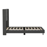 Hollis Full Upholstered Platform Bed with Wingback Headboard, Mattress Foundation with Slatted Supports, No Box Spring Needed, Charcoal Faux Linen