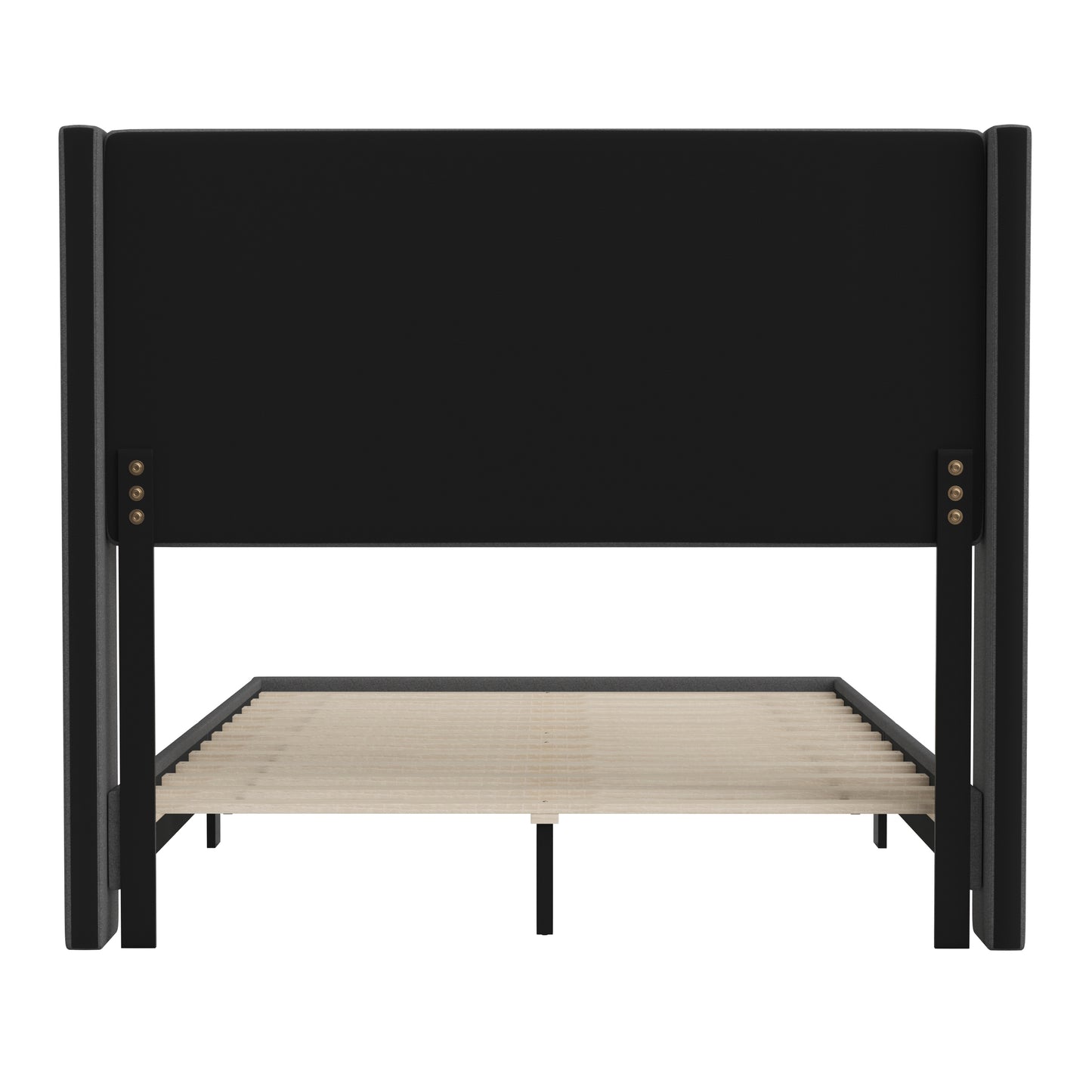 Hollis Full Upholstered Platform Bed with Wingback Headboard, Mattress Foundation with Slatted Supports, No Box Spring Needed, Charcoal Faux Linen