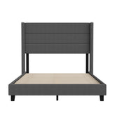 Hollis Full Upholstered Platform Bed with Wingback Headboard, Mattress Foundation with Slatted Supports, No Box Spring Needed, Charcoal Faux Linen