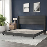 Hollis King Upholstered Platform Bed with Wingback Headboard, Mattress Foundation with Slatted Supports, No Box Spring Needed, Charcoal Faux Linen