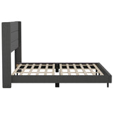 Hollis King Upholstered Platform Bed with Wingback Headboard, Mattress Foundation with Slatted Supports, No Box Spring Needed, Charcoal Faux Linen
