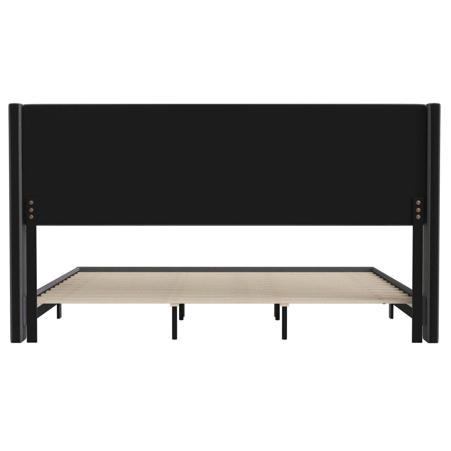 Hollis King Upholstered Platform Bed with Wingback Headboard, Mattress Foundation with Slatted Supports, No Box Spring Needed, Charcoal Faux Linen