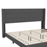 Hollis King Upholstered Platform Bed with Wingback Headboard, Mattress Foundation with Slatted Supports, No Box Spring Needed, Charcoal Faux Linen