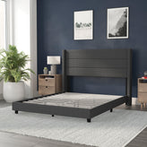Hollis Queen Upholstered Platform Bed with Wingback Headboard, Mattress Foundation with Slatted Supports, No Box Spring Needed, Charcoal Faux Linen