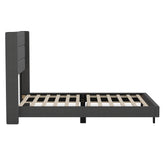 Hollis Queen Upholstered Platform Bed with Wingback Headboard, Mattress Foundation with Slatted Supports, No Box Spring Needed, Charcoal Faux Linen