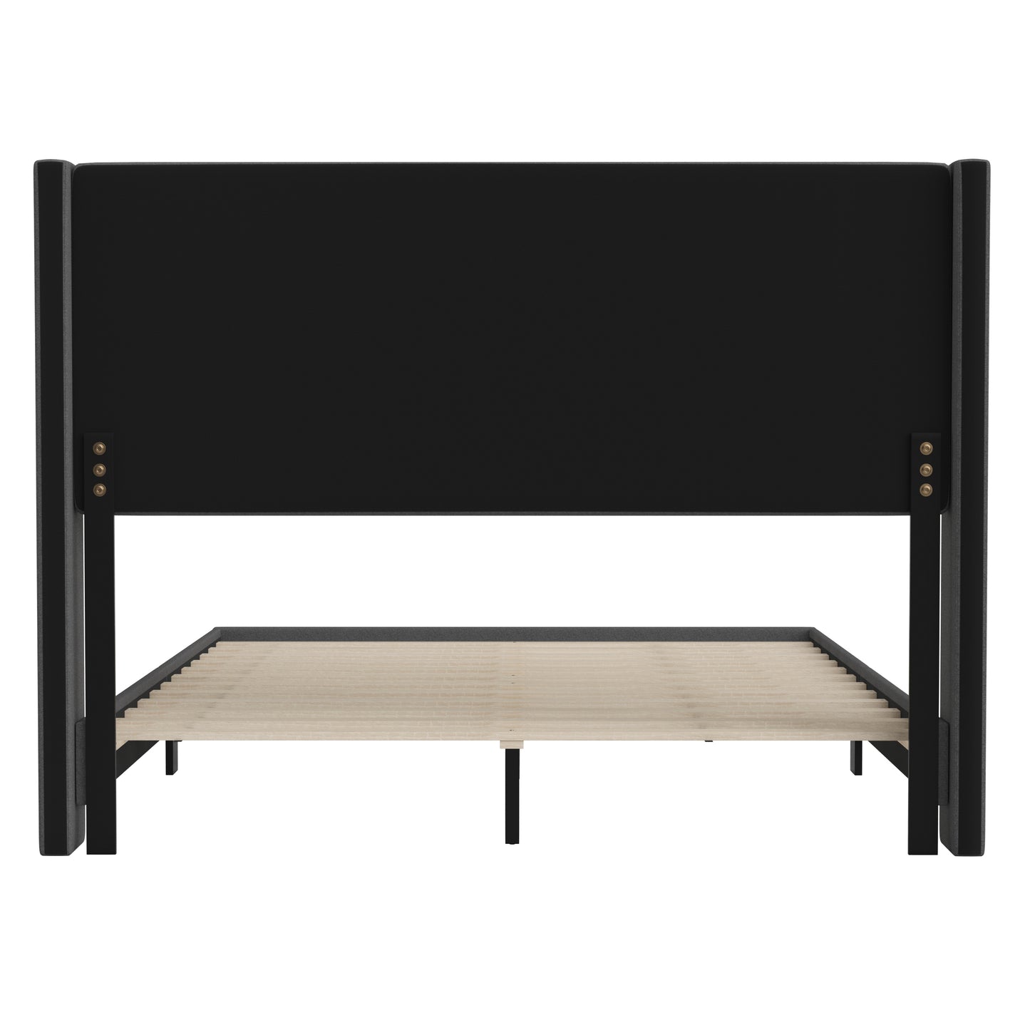 Hollis Queen Upholstered Platform Bed with Wingback Headboard, Mattress Foundation with Slatted Supports, No Box Spring Needed, Charcoal Faux Linen