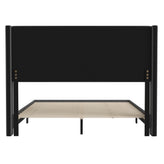 Hollis Queen Upholstered Platform Bed with Wingback Headboard, Mattress Foundation with Slatted Supports, No Box Spring Needed, Charcoal Faux Linen