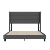 Hollis Queen Upholstered Platform Bed with Wingback Headboard, Mattress Foundation with Slatted Supports, No Box Spring Needed, Charcoal Faux Linen
