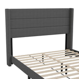 Hollis Queen Upholstered Platform Bed with Wingback Headboard, Mattress Foundation with Slatted Supports, No Box Spring Needed, Charcoal Faux Linen