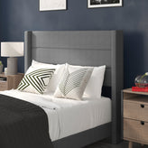 Hollis Full Upholstered Platform Bed with Wingback Headboard, Mattress Foundation with Slatted Supports, No Box Spring Needed, Gray Faux Linen