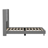 Hollis Full Upholstered Platform Bed with Wingback Headboard, Mattress Foundation with Slatted Supports, No Box Spring Needed, Gray Faux Linen