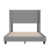 Hollis Full Upholstered Platform Bed with Wingback Headboard, Mattress Foundation with Slatted Supports, No Box Spring Needed, Gray Faux Linen
